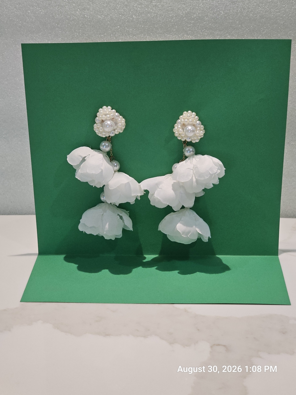 Pearl & White Floral Drop Earrings